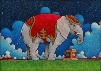 Elephant - color pencil on wood drawing