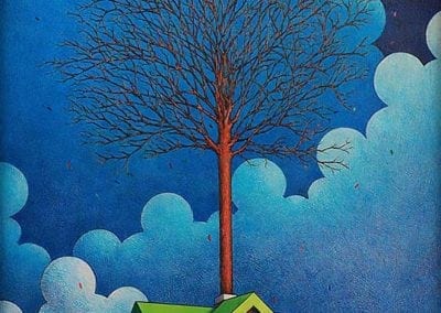 Winter House - color pencil on wood drawing