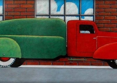 Wyandotte Truck - color pencil on wood drawing